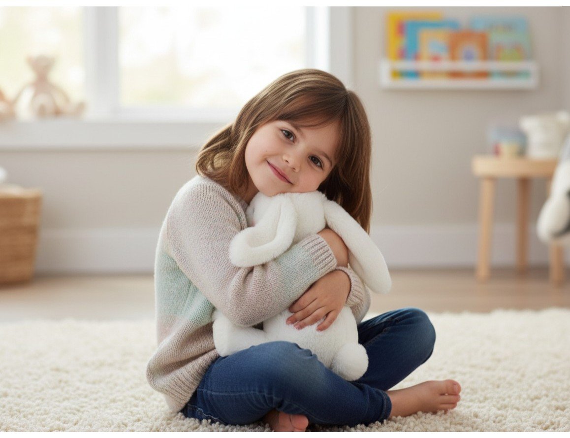 Niña y conejito blanco