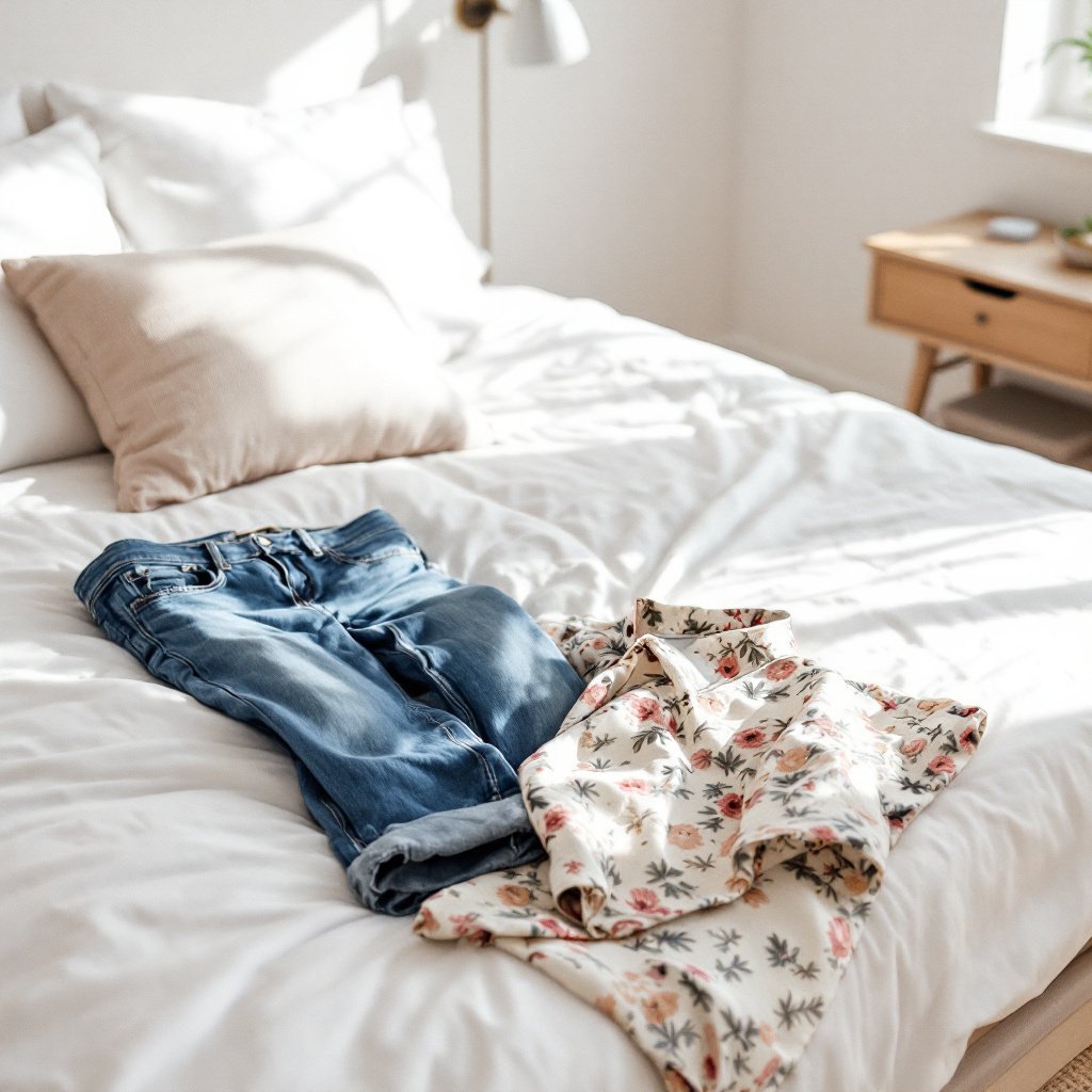 Pantalones vaqueros y camisa de flores