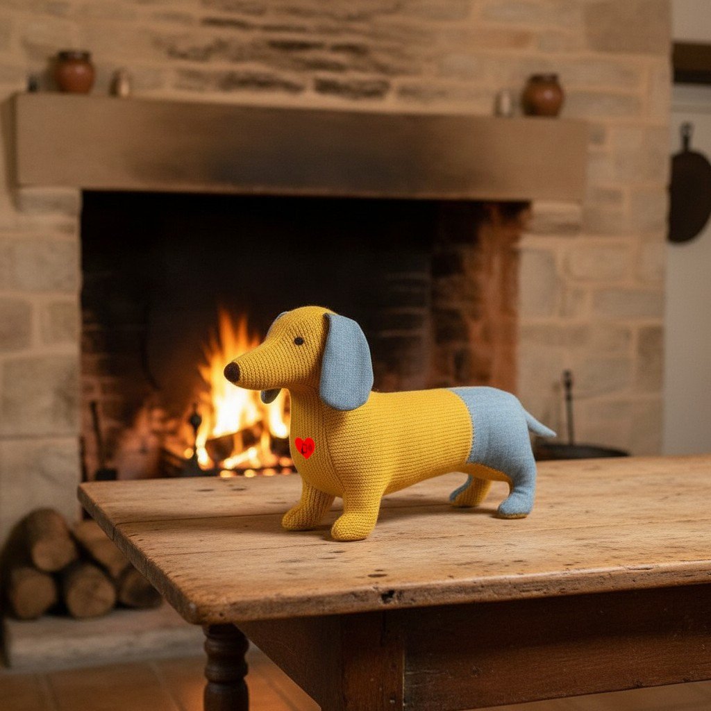 Perrito memorial teckel amarillo y vaquero con corazón inteligente
